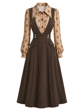 70er Set aus Blumenbluse & Trägerkleid mit Taschen