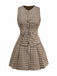2PCS Braun 1960er Gingham Plaid Plissiertes Weste & Rock