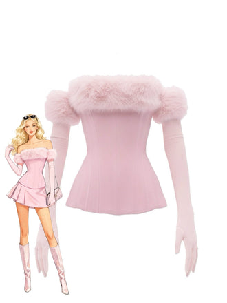 1980er Trägerlos Plüsch Tailliert Top Mit Langen Handschuhen