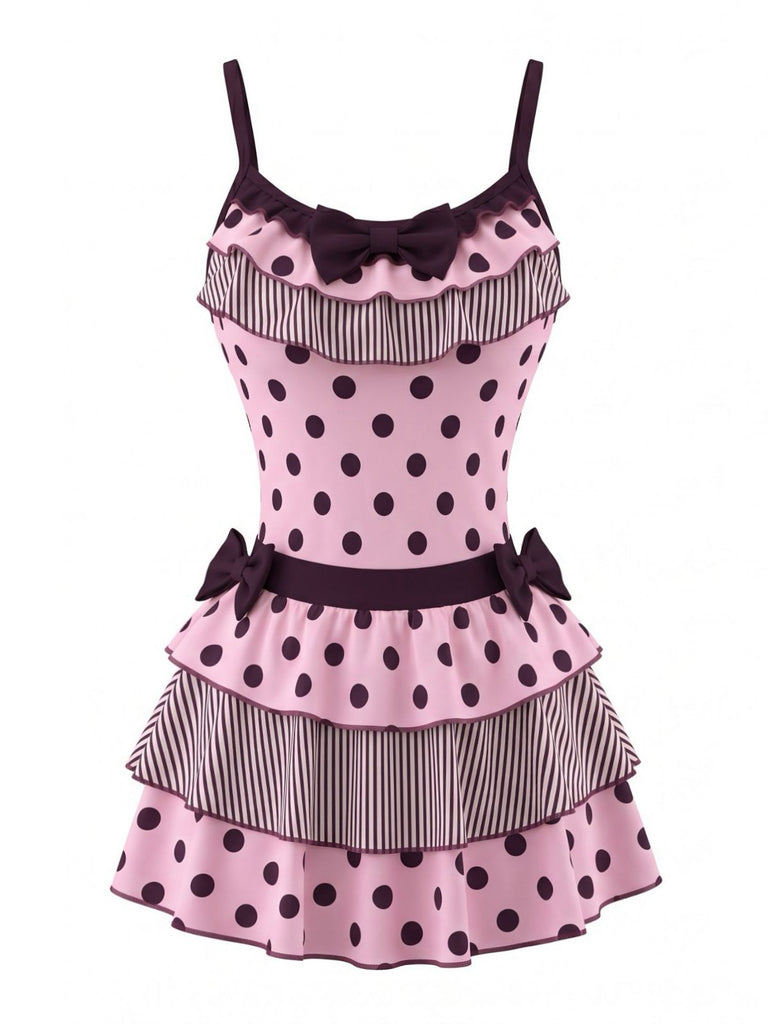 80er Ärmelloses Tanktop & Minirock-Set mit Polka-Dots und Streifen