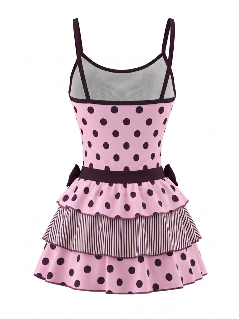 80er Ärmelloses Tanktop & Minirock-Set mit Polka-Dots und Streifen