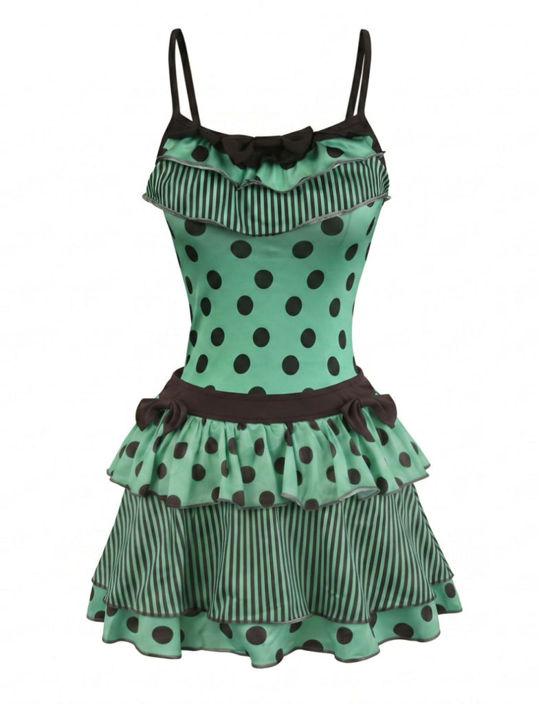 80er Ärmelloses Tanktop & Minirock-Set mit Polka-Dots