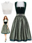 Grünes 50er Oktoberfest-Dirndl-Set mit Schürze und Spitzentop