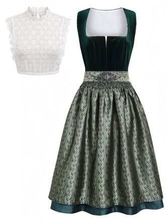 Grünes 50er Oktoberfest-Dirndl-Set mit Schürze und Spitzentop