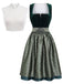 Grünes 50er Jacquard-Kleid mit Eckiger Ausschnitt und Samt