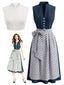 Blaues 50er Oktoberfest-Dirndl-Set mit Spitzenoberteil und Blumenschürze