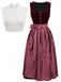 Weinrotes 50er 3PCS Kleid mit Samt und Schürze