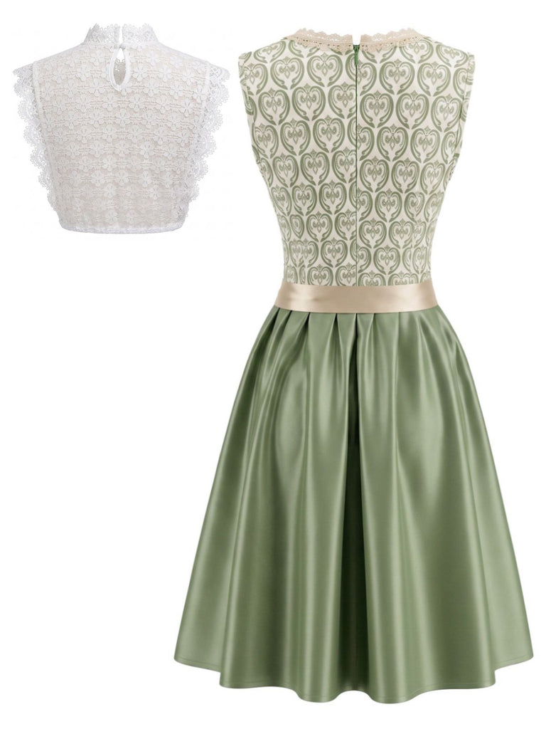 Hellgrünes 50er Oktoberfest-Dirndl-Set mit Spitzenschürze und Spitzentop