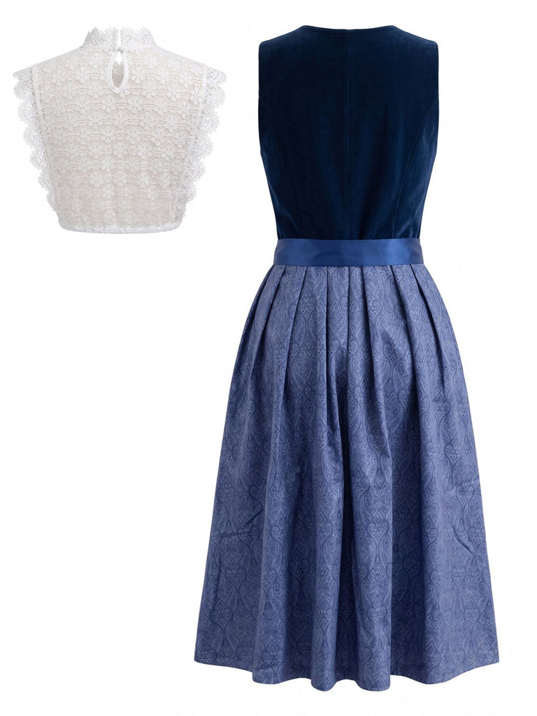 50er Dirndl-Set mit Samt-Paisley-Kleid, Schürze und Spitzentop
