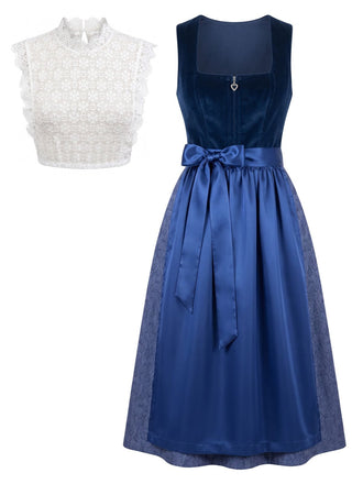 50er Dirndl-Set mit Samt-Paisley-Kleid, Schürze und Spitzentop