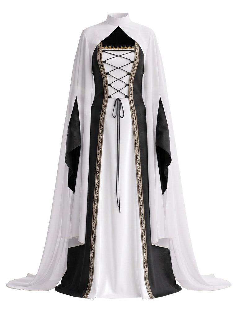80er Halloween Hofkostüm mit Kleid und rückenfreiem Cape