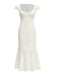 Weiß 1960er Blumen Cutout Flügelärmel Fischschwanz Kleid