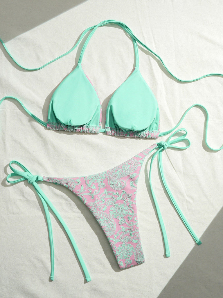 80er Bikini-Set mit Neckholder und Paisley