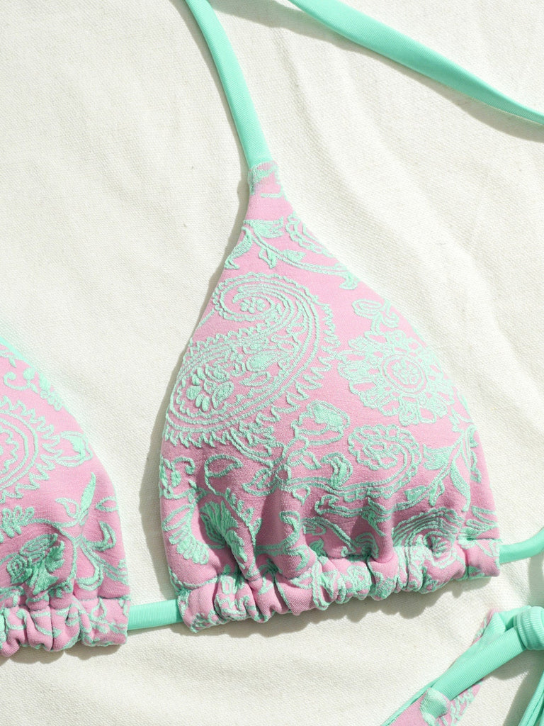 80er Bikini-Set mit Neckholder und Paisley