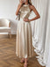 Champagneres 30er Ärmelloses Satin-Midikleid mit Neckholder und Perlen
