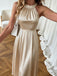 Champagneres 30er Ärmelloses Satin-Midikleid mit Neckholder und Perlen