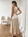 Champagneres 30er Ärmelloses Satin-Midikleid mit Neckholder und Perlen