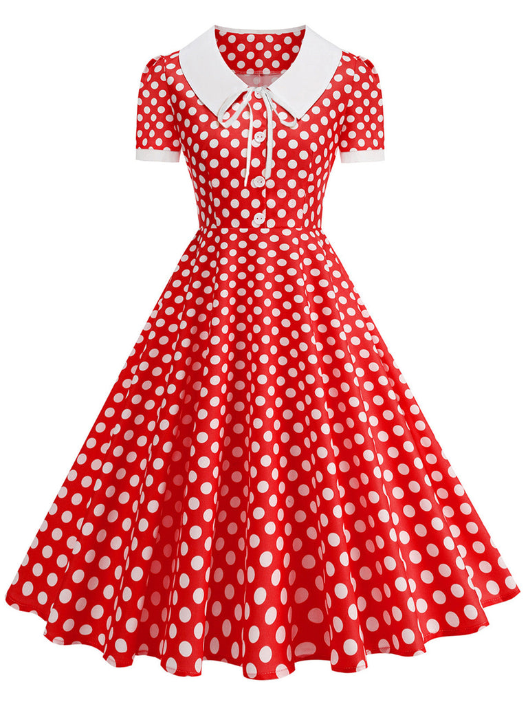 50er Swingkleid mit Peter-Pan-Kragen und Polka-Dots
