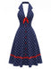Dunkelblaues 50er Ärmelloses Kleid mit Polka-Dots