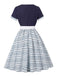 Dunkelblaues 50er Swingkleid mit Print und Geometrisch