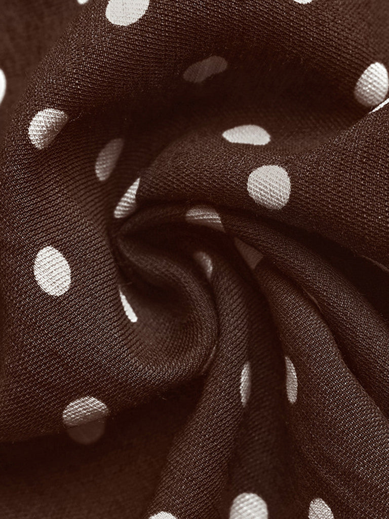 Braunes 60er Minikleid mit Polka-Dots und Faltenausschnitt