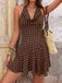 Braunes 60er Minikleid mit Polka-Dots und Faltenausschnitt