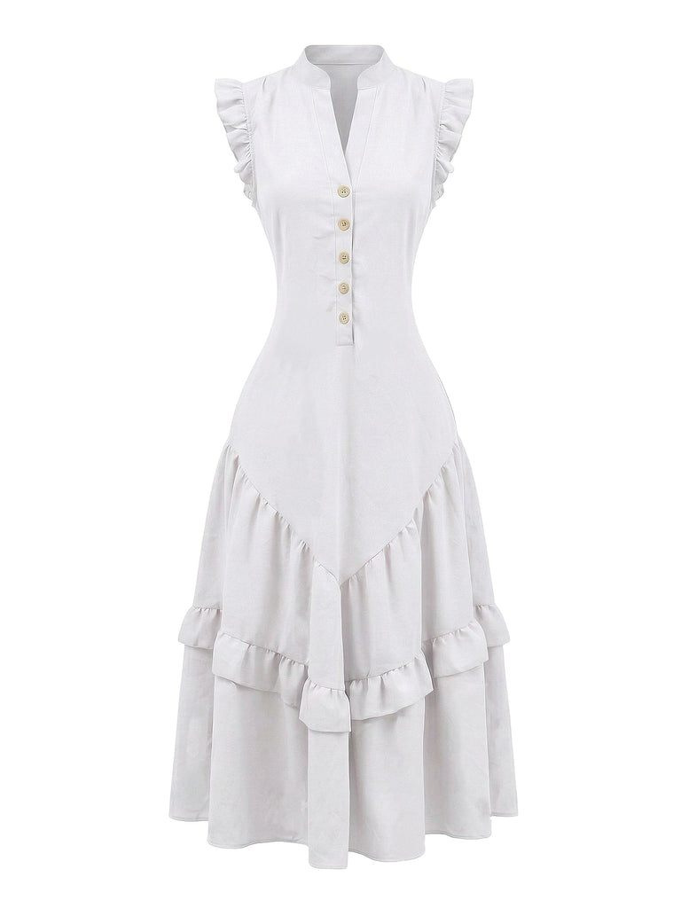Dunkelrosaes 50er Ärmelloses Baumwoll-Swingkleid mit Leinen