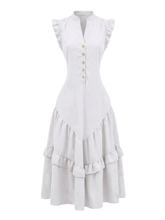 Dunkelrosaes 50er Ärmelloses Baumwoll-Swingkleid mit Leinen