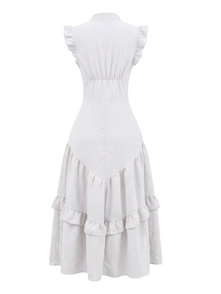 Dunkelrosaes 50er Ärmelloses Baumwoll-Swingkleid mit Leinen