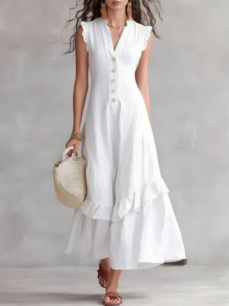 Dunkelrosaes 50er Ärmelloses Baumwoll-Swingkleid mit Leinen