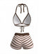 DunkelRosa 1980er Spitze Up Streifen Bikini-Set
