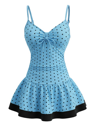 Himmelblaues 50er Badekleid mit Polka-Dots