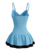 Himmelblaues 50er Badekleid mit Polka-Dots