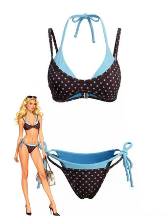 Dunkel Kaffee 1980er Zweiteiler-Optik Seitlich zum Binden Bikini Set