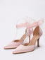 Dunkelrosa Vintage Pumps mit Satinband und spitzer Zehenpartie