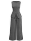2PCS Solide 1940er Ärmellos Top & Weites Bein Hose