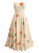 1940er Trägerlos Blumen High Waist Swing Kleid