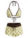 Gelb 1950er Schnür Halter Perlenbesetzt Polka Dot Bikini Set