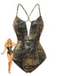 Gold 70er Badeanzug mit Distressed-Metallic und tiefem V-Ausschnitt