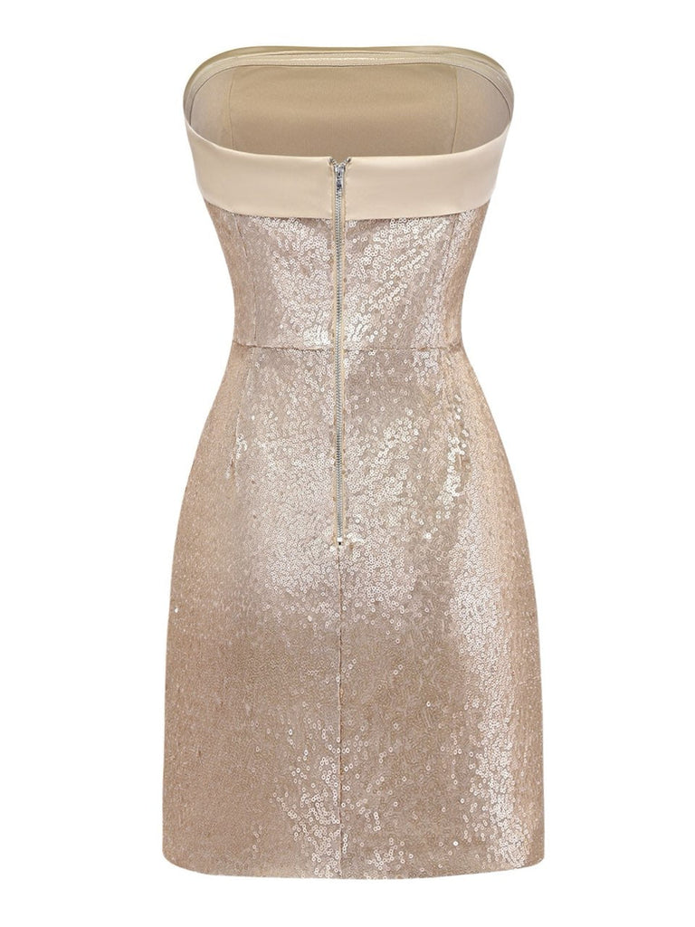Goldenes, trägerloses Bodycon-Kleid im Stil der 1980er-Jahre – Vintage-Kleid, Retro-Mode, glamouröses Gold
