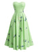 1940er Trägerlos Blumen High Waist Swing Kleid