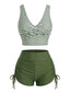 Grünes 50er Tankini-Set mit Streifen und Kordelzug