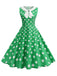 Grün 1950er Polka Dot Peter-Pan-Kragen Ärmelloses Kleid