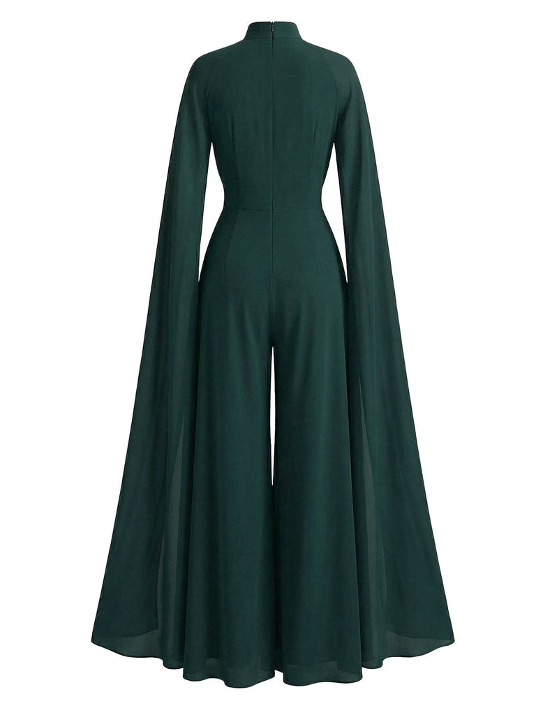 1930er Satin Langarm Rüschen Saum Gerafft Jumpsuit