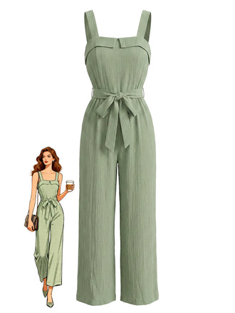Grüner 30er Jumpsuit mit Eckiger Ausschnitt und Bindeband