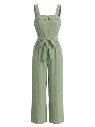 Grüner 30er Jumpsuit mit Eckiger Ausschnitt und Bindeband