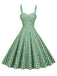 Grünes 50er Baumwoll-Kleid mit Spaghettiträger und Gingham