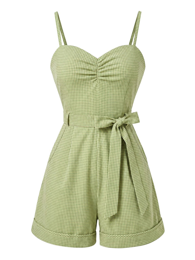 Grüner 40er Romper mit Spaghettiträger und Gingham