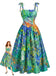 Grünes 50er Kleid mit Spaghettiträger und Blumen
