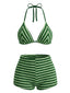 [Vorverkauf] Grünes 50er Bikini-Set mit Neckholder und Streifen